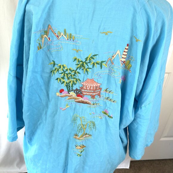Vintage embroidered Chinese Robe Blue M (spot) - Picture 2 of 7